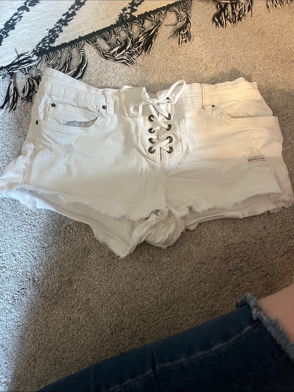 Billabong Cut Offs White Lace-Up Frayed Denim Shorts